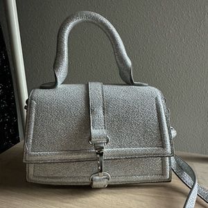 Used Once Silver glitter mini handbag with removable strap